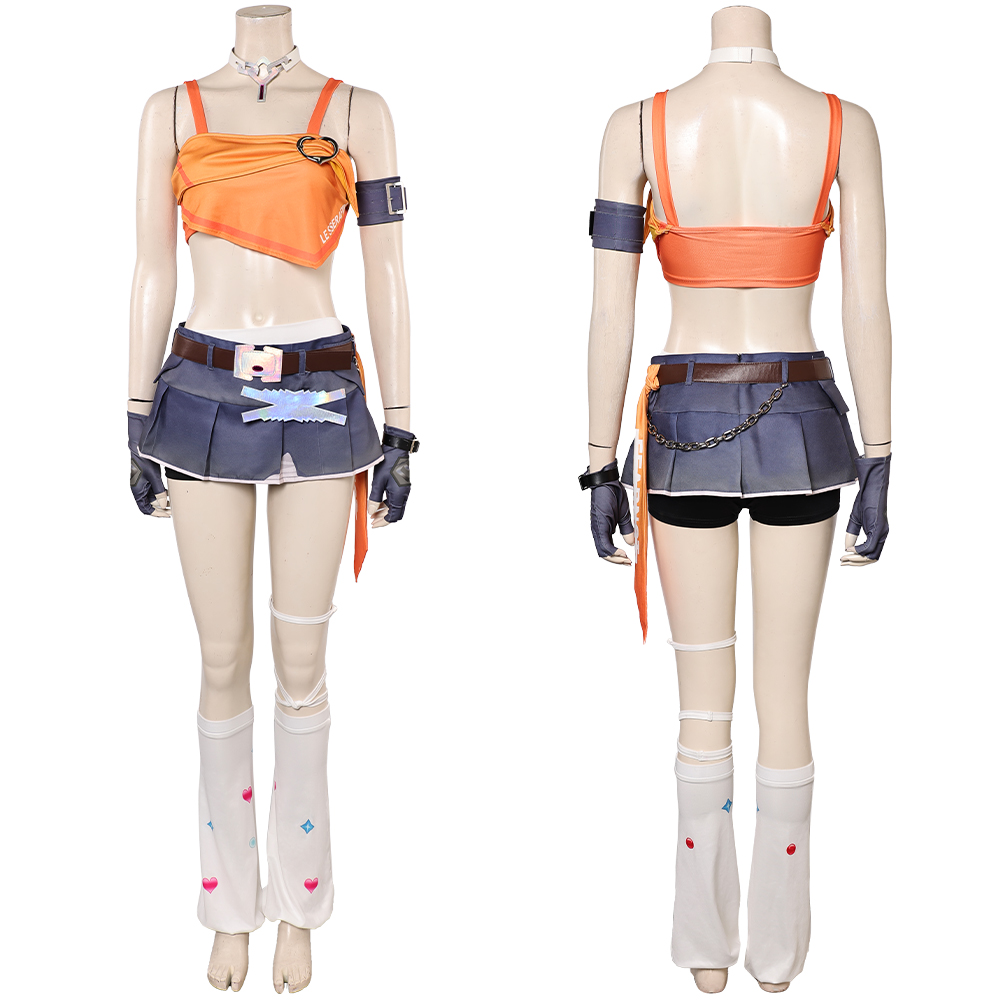 Overwatch Mercy LE SSERAFIM Women Orange Top Shorts Set Outfits Halloween Carnival Cosplay Costume