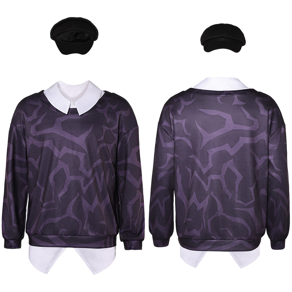 Kpop Demon Hunters Baby Saja Demonic Pattern Shirt Hat Set Halloween Carnival Party Cosplay Costume