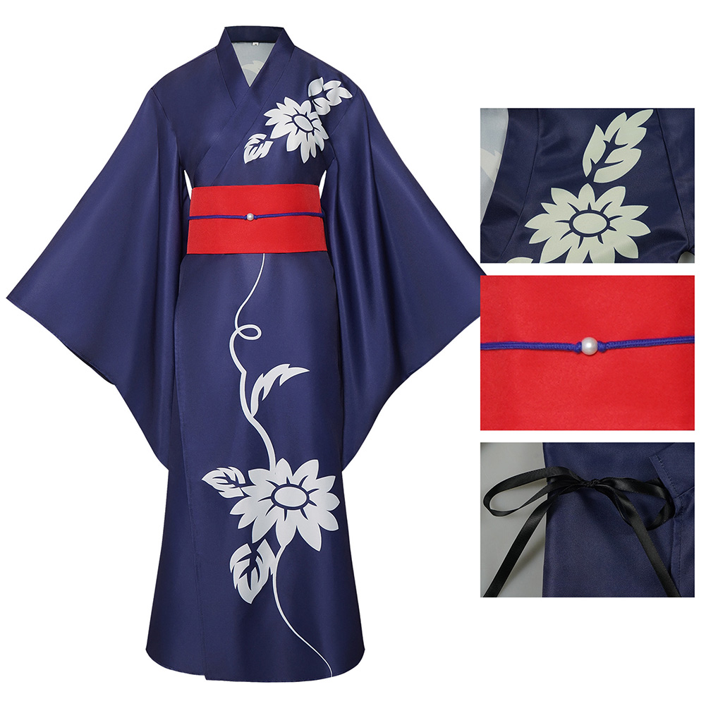 Cosmic Princess Kaguya Kaguya Women Blue Kimono Outfits Halloween Carnival Cosplay Costume