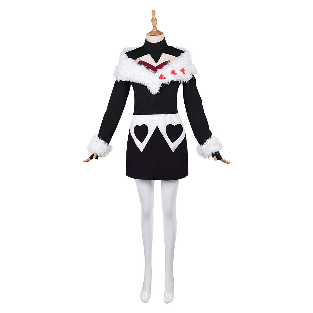 Hazbin Hotel Season 2 Velvette Black Fur Collar Dress Halloween Carnival Party Cosplay Costume