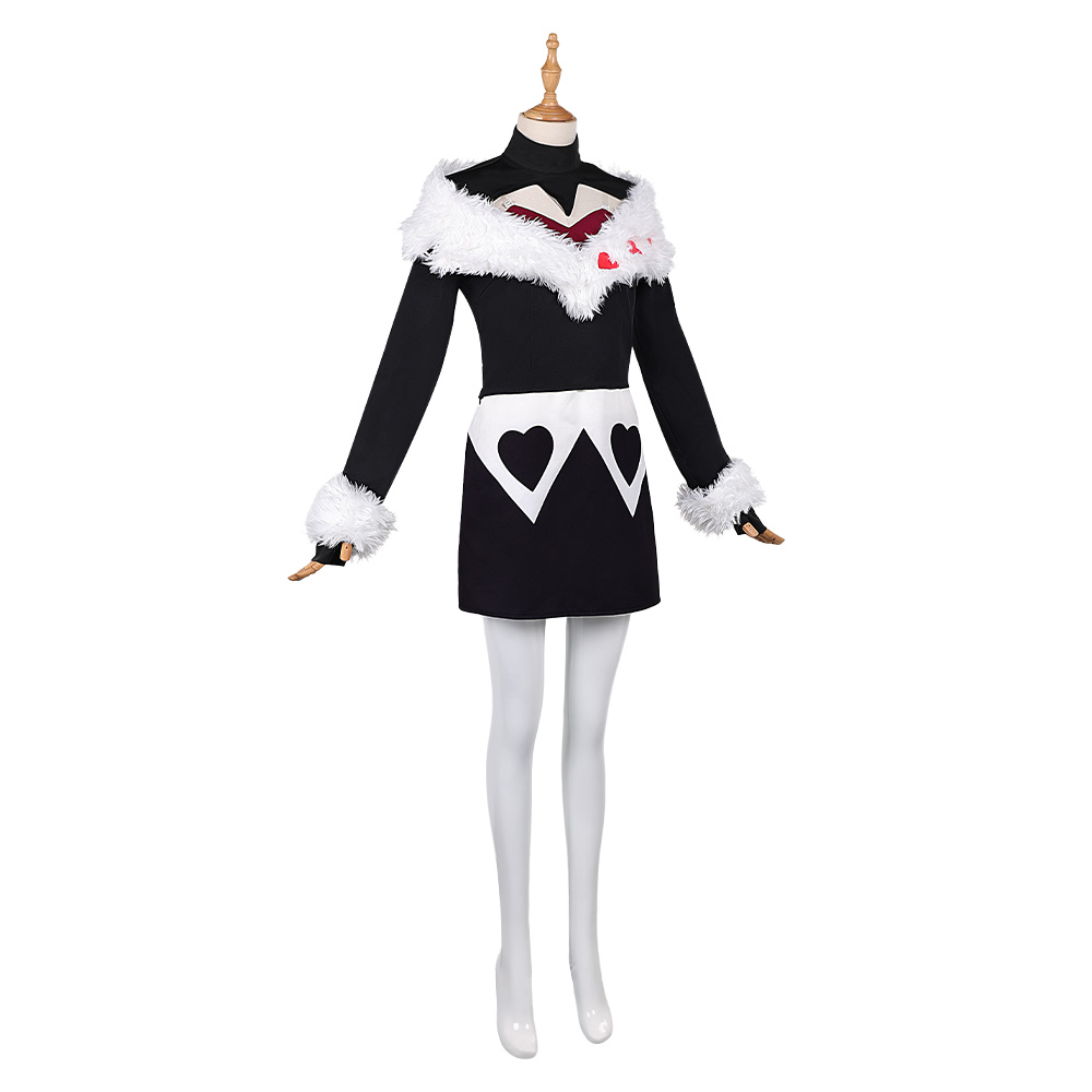Hazbin Hotel Season 2 Velvette Black Fur Collar Dress Halloween Carnival Party Cosplay Costume