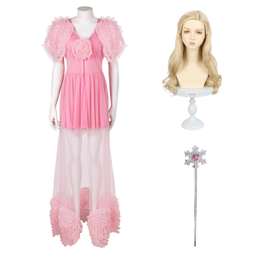 Wicked (2024) Glinda Women Pink Mesh Sleepwear Outfits Halloween Carnival Suit Cosplay Costume