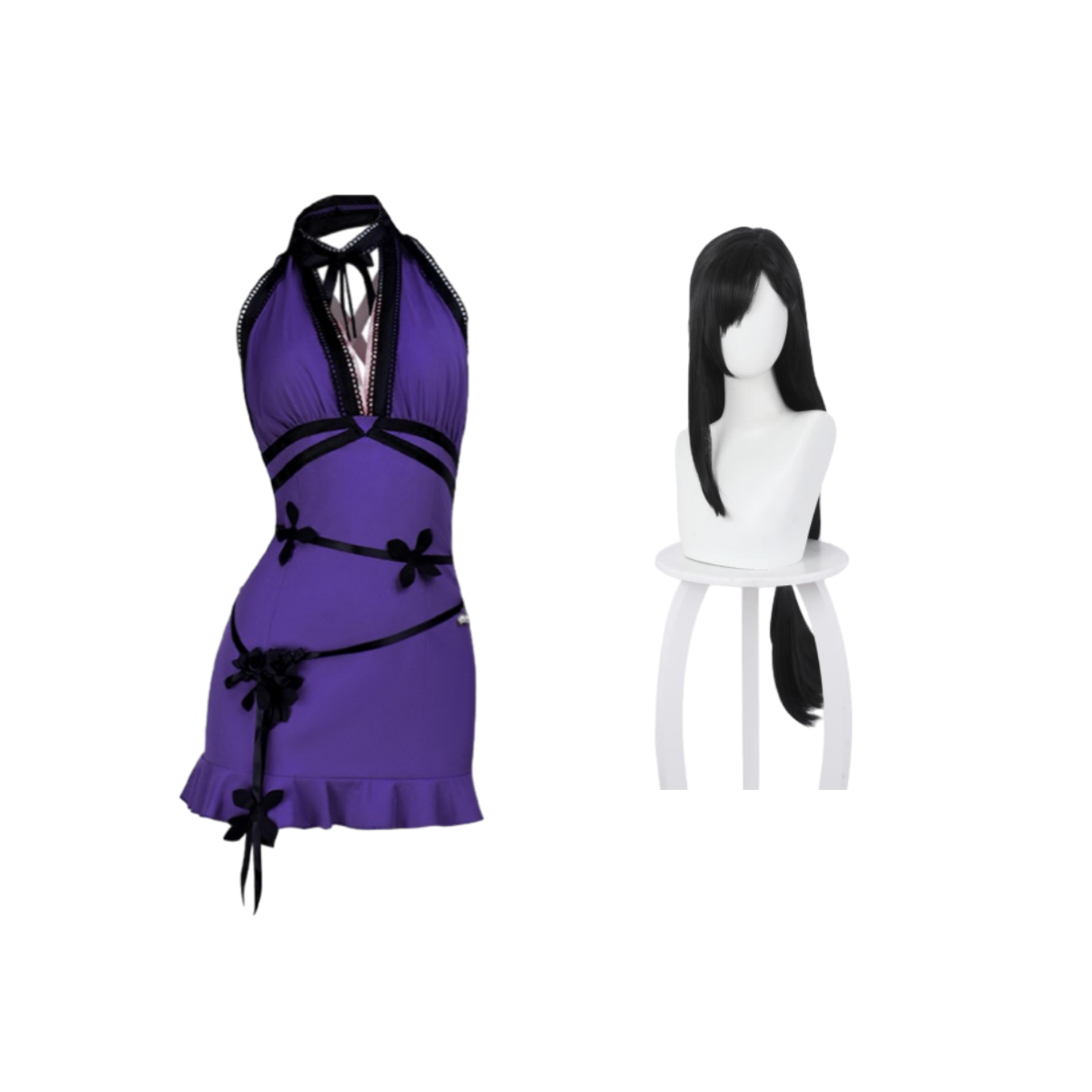 Final Fantasy Tifa Lockhart Purple Halter Neck Dress Outfit Halloween Carnival Cosplay Costume