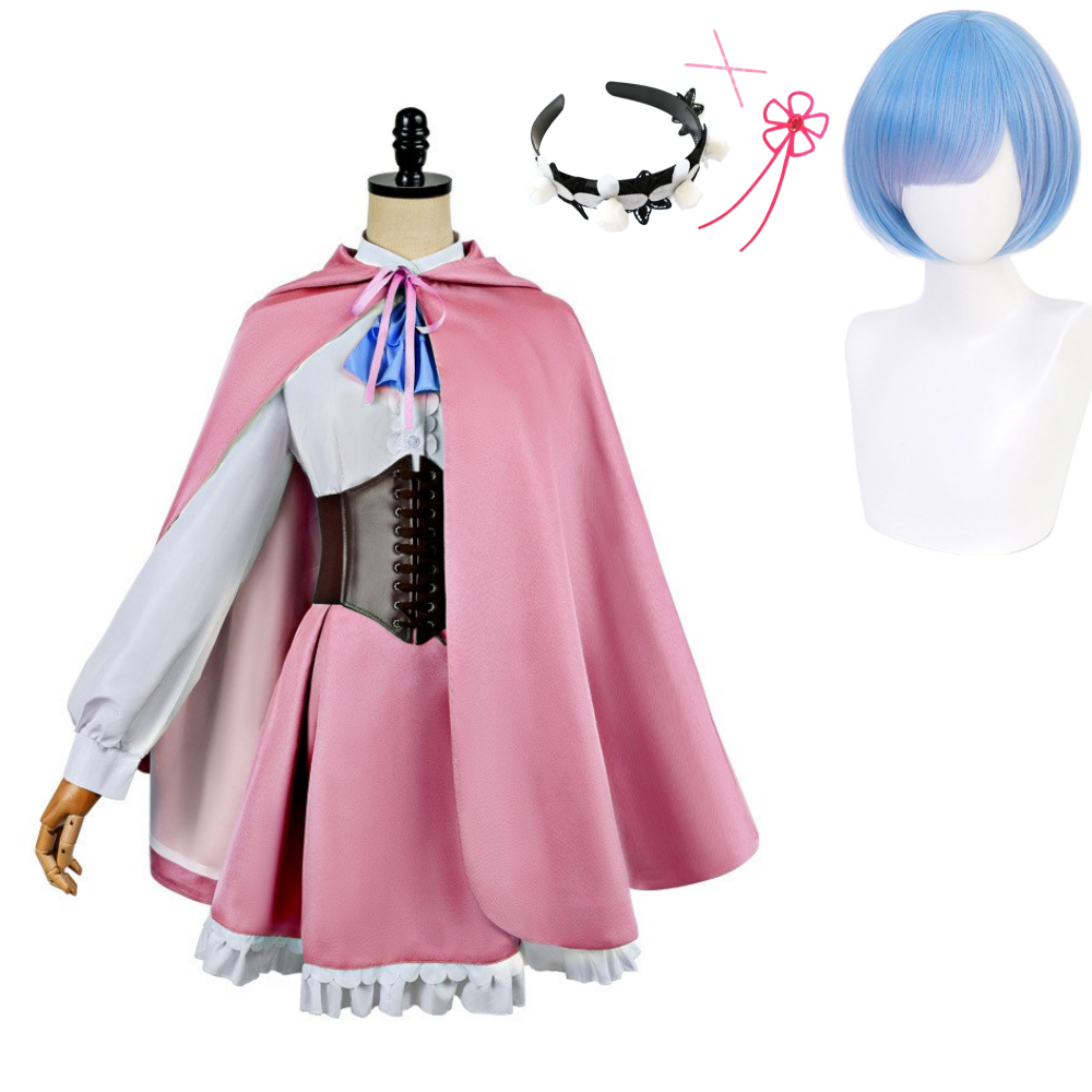Season 4 Rem Women Pink Outfit with Cape Outfits Halloween Carnival Cosplay Costume