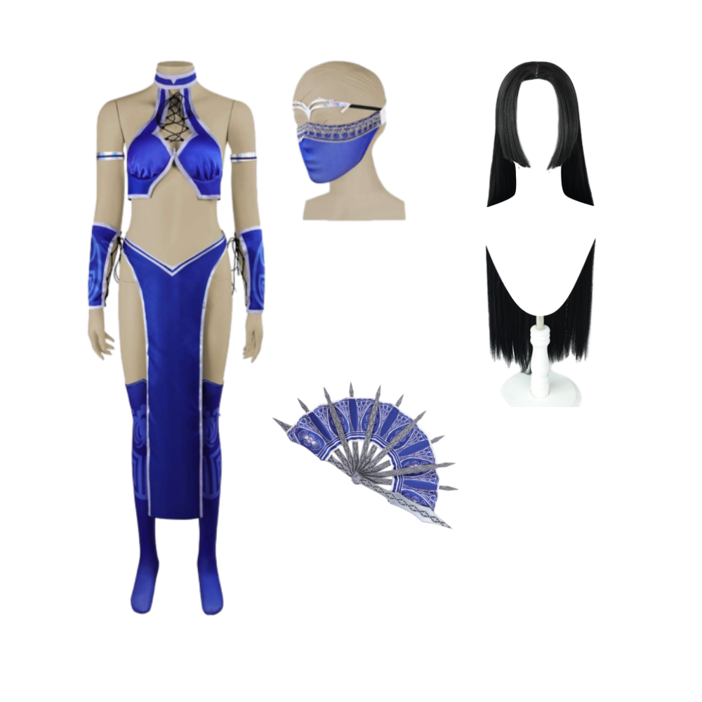 Mortal Kombat 2 Kitana Blue Outfit Halloween Carnival Cosplay Costume
