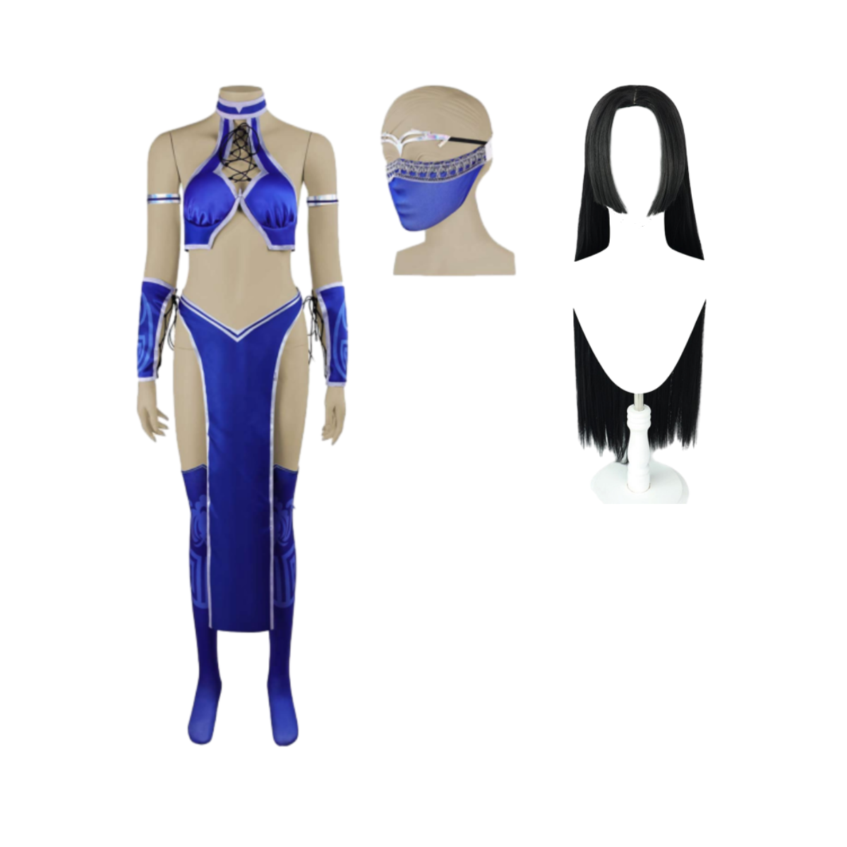 Mortal Kombat 2 Kitana Blue Outfit Halloween Carnival Cosplay Costume