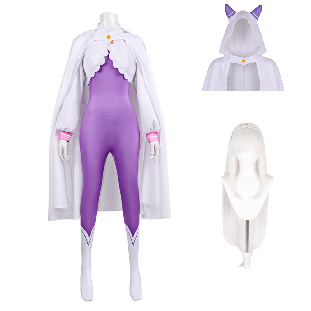 Emilia Women Purple Jumpsuit With Cloak Outfits Halloween Carnival Cosplay Costume