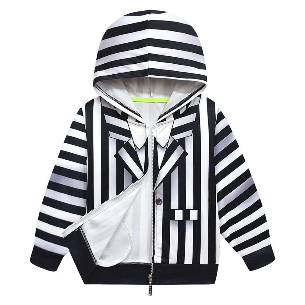 Beetlejuice (2024) Kids Children Black Stripe Hoodie Outfits Halloween Carnival Cosplay Costume