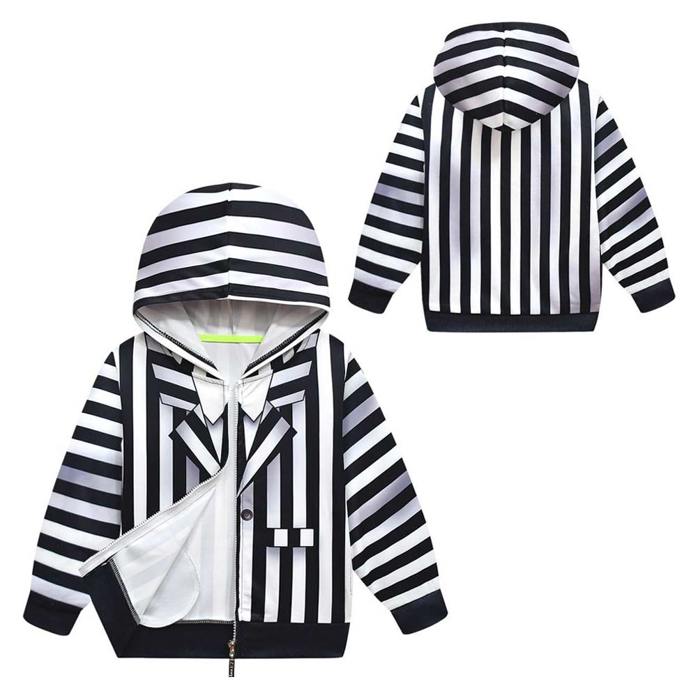 Beetlejuice (2024) Kids Children Black Stripe Hoodie Outfits Halloween Carnival Cosplay Costume