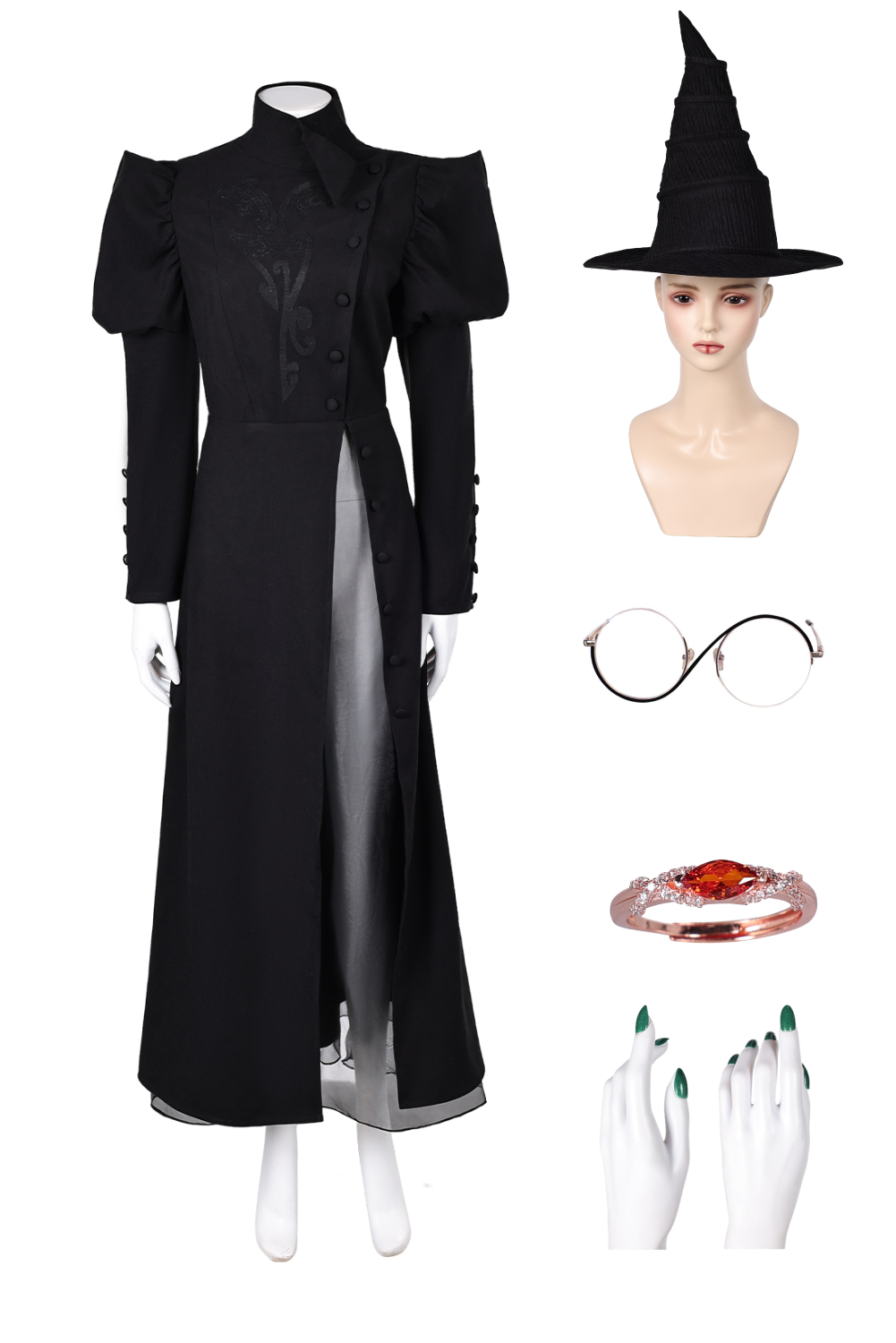 Wicked (2024) Elphaba Witch Bubble Sleeve Dress Outfits Halloween Carnival Suit Cosplay Costume