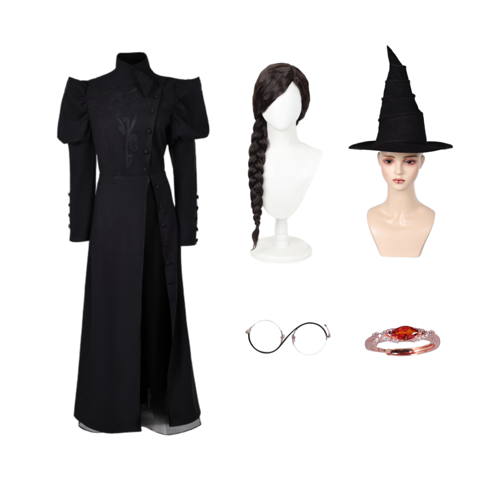 Wicked (2024) Elphaba Witch Bubble Sleeve Dress Outfits Halloween Carnival Suit Cosplay Costume