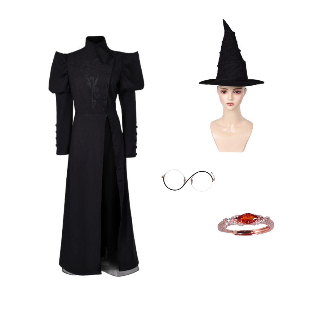 Wicked (2024) Elphaba Witch Bubble Sleeve Dress Outfits Halloween Carnival Suit Cosplay Costume