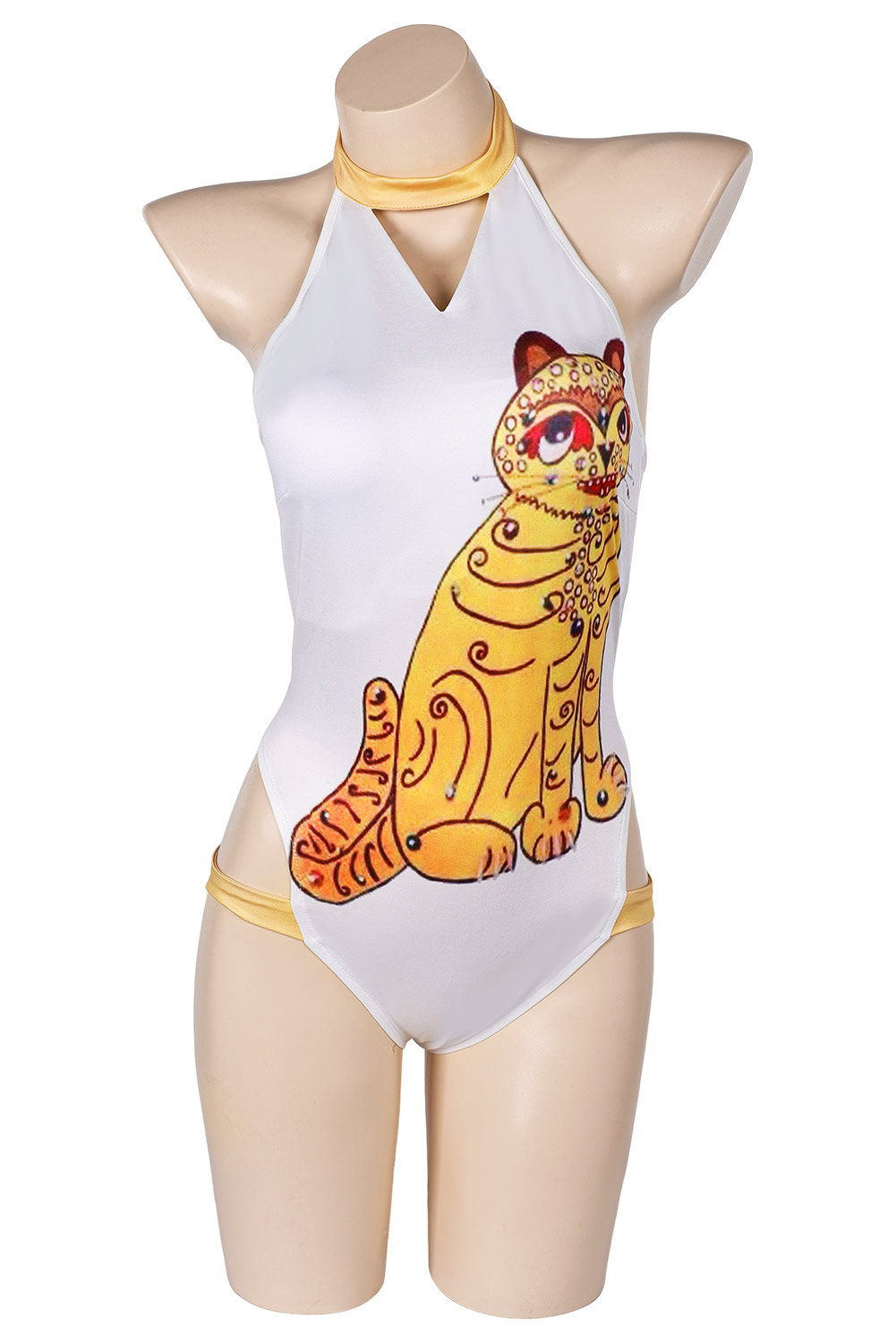 ABBA Anni-Frid Synni Lyngstad Retro 70S Disco Yellow Cat Printed Swimsuits Outfits Halloween Carnival Suit Cosplay Costume Original Design