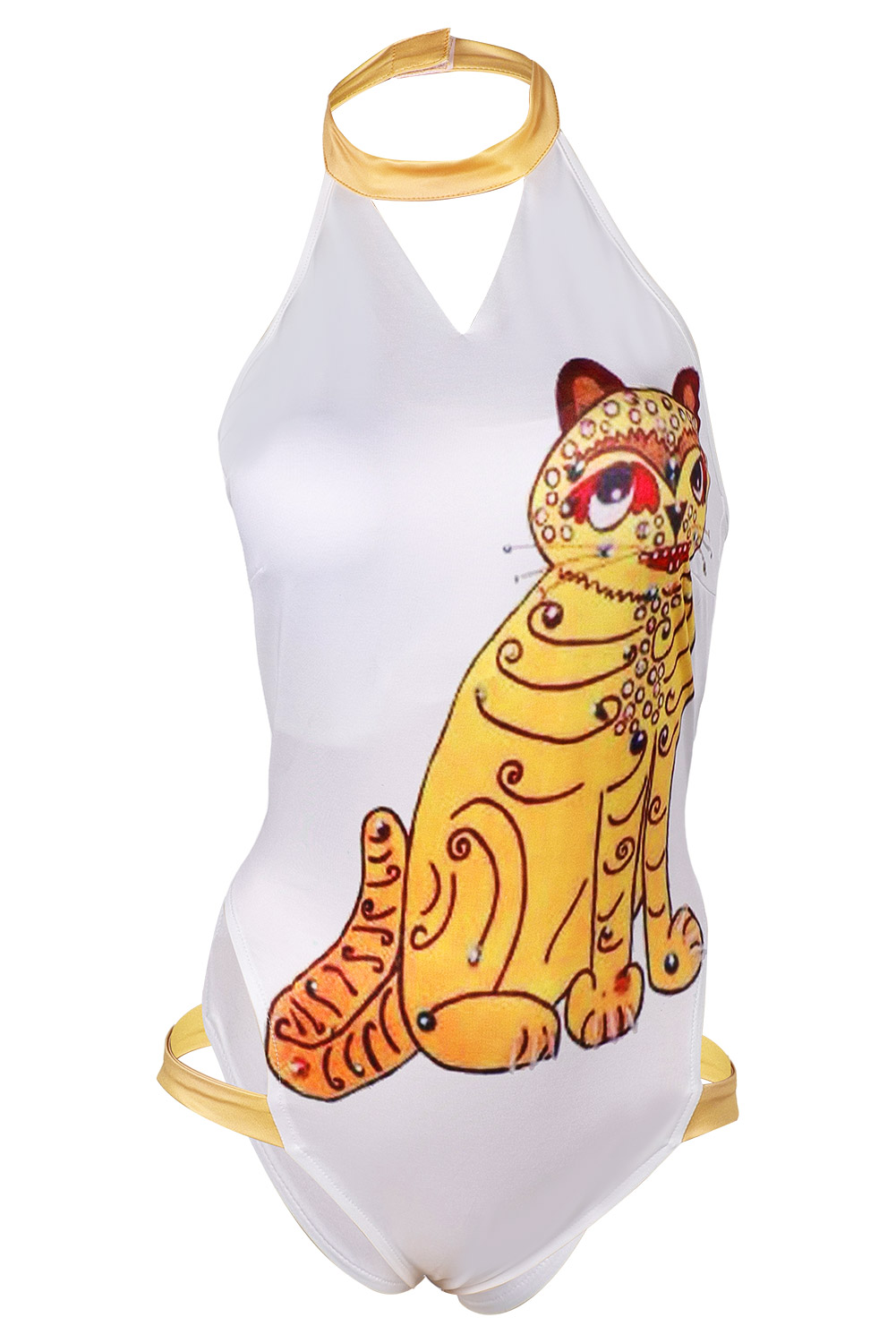 ABBA Anni-Frid Synni Lyngstad Retro 70S Disco Yellow Cat Printed Swimsuits Outfits Halloween Carnival Suit Cosplay Costume Original Design