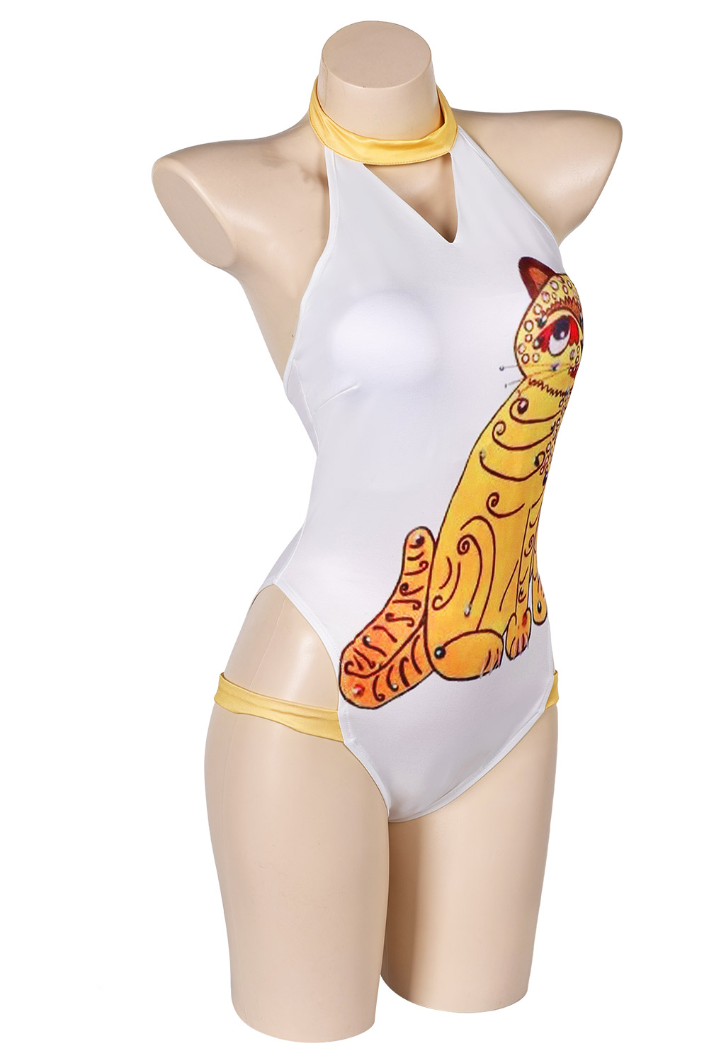 ABBA Anni-Frid Synni Lyngstad Retro 70S Disco Yellow Cat Printed Swimsuits Outfits Halloween Carnival Suit Cosplay Costume Original Design