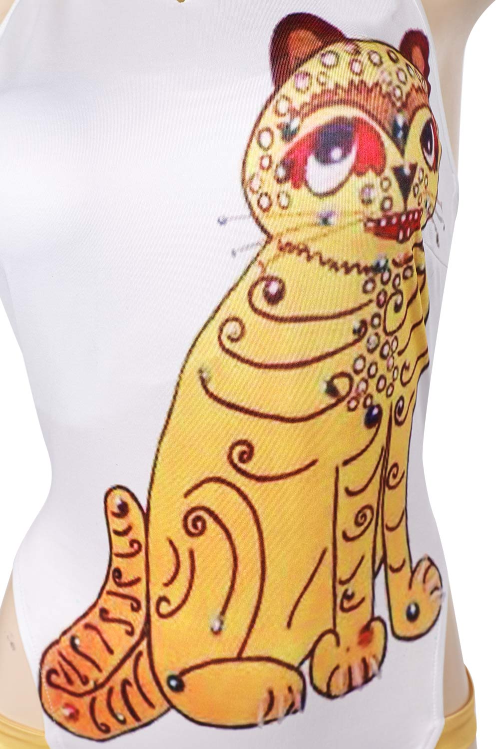 ABBA Anni-Frid Synni Lyngstad Retro 70S Disco Yellow Cat Printed Swimsuits Outfits Halloween Carnival Suit Cosplay Costume Original Design