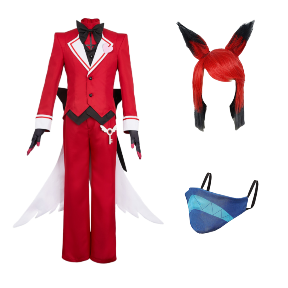 Hazbin Hotel Alastor Maid and Butler Cafe Red Bulter Uniform Halloween Carnival Party Cosplay Costume