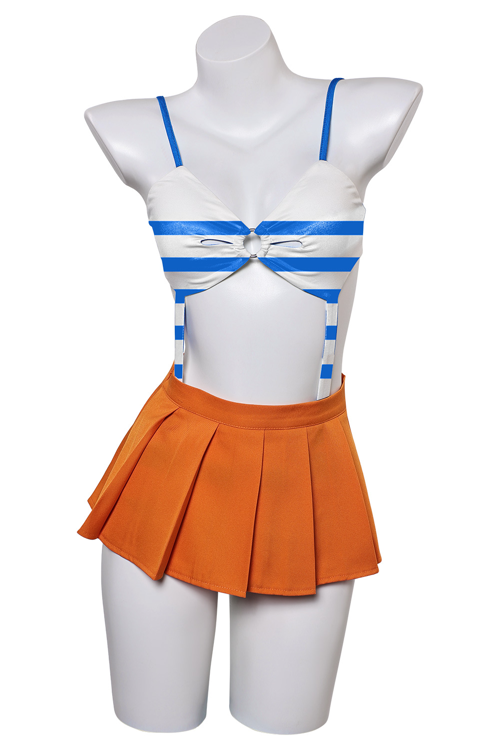 Anime One Piece Nami Blue Striped Top Orange Skirt Set Swimsuit Outfits Halloween Carnival Suit Cosplay Costume