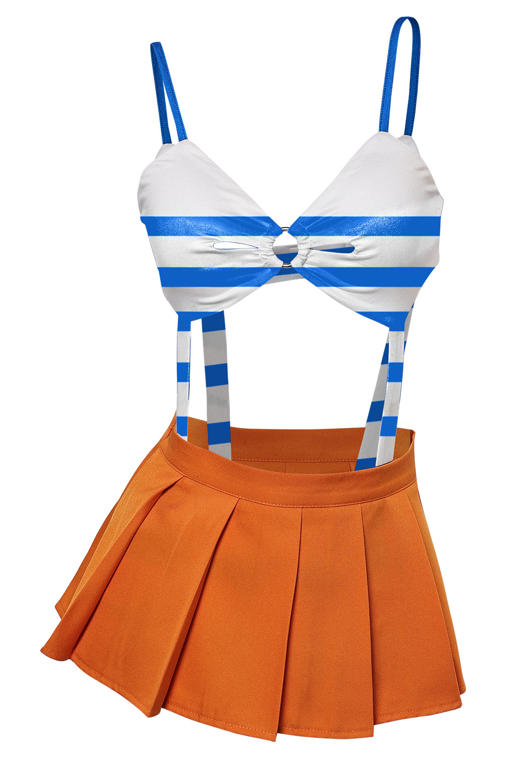 Anime One Piece Nami Blue Striped Top Orange Skirt Set Swimsuit Outfits Halloween Carnival Suit Cosplay Costume