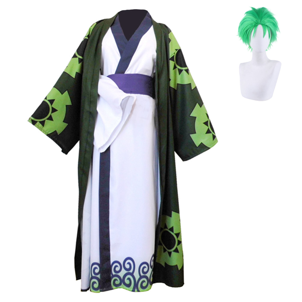 Anime One Piece Roronoa Zoro Cosplay Costume Kimono Robe Outfits Halloween Party Suit