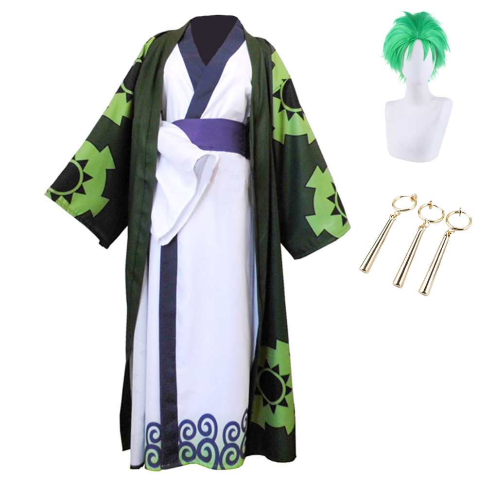 Anime One Piece Roronoa Zoro Cosplay Costume Kimono Robe Outfits Halloween Party Suit