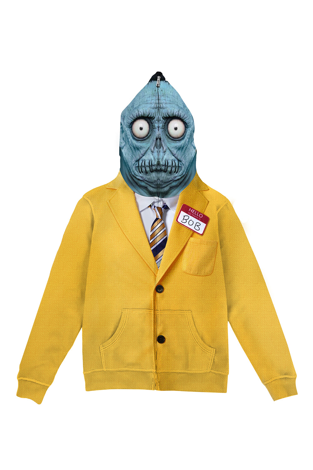 Beetlejuice 2 Bob-Shrinker Shrunken Head Yellow Zip Up Hoodie Outfits Halloween Cosplay Costume