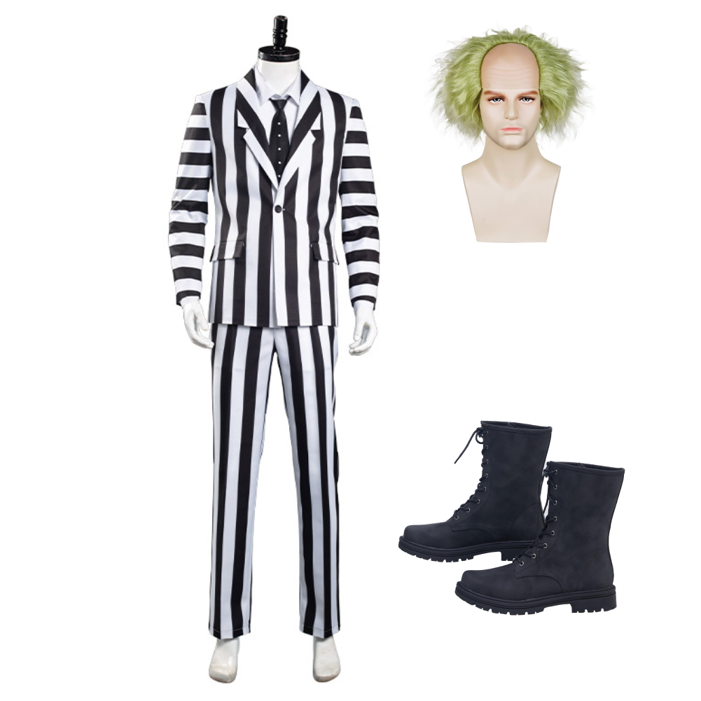 Beetlejuice Adam Cosplay Costume Black and White Striped Suit Jacket Outfits Halloween Carnival