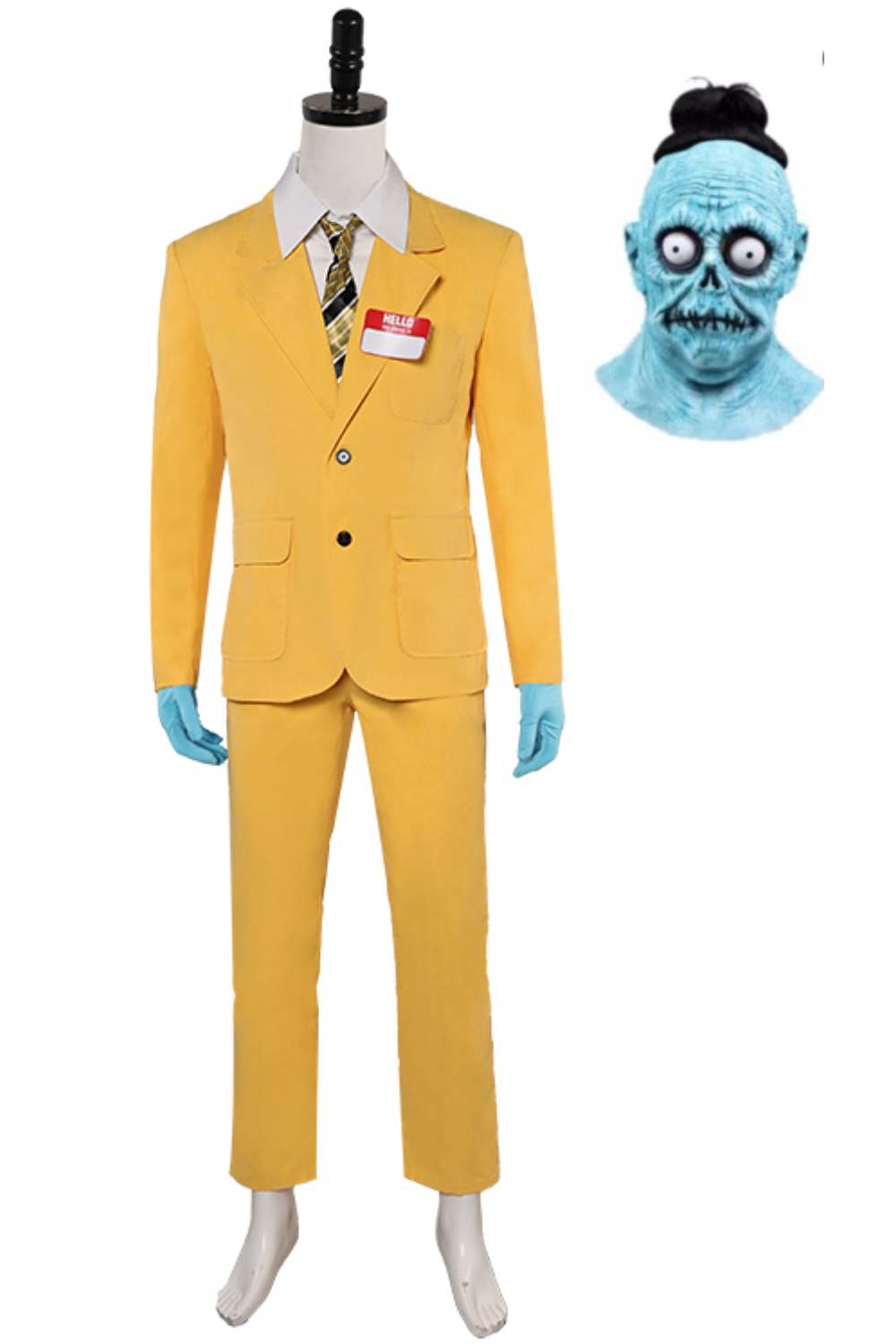 Beetlejuice Beetlejuice Bob-Shrinker Shrunken Head Yellow Suit Outfits Halloween Carnival Suit Cosplay Costume