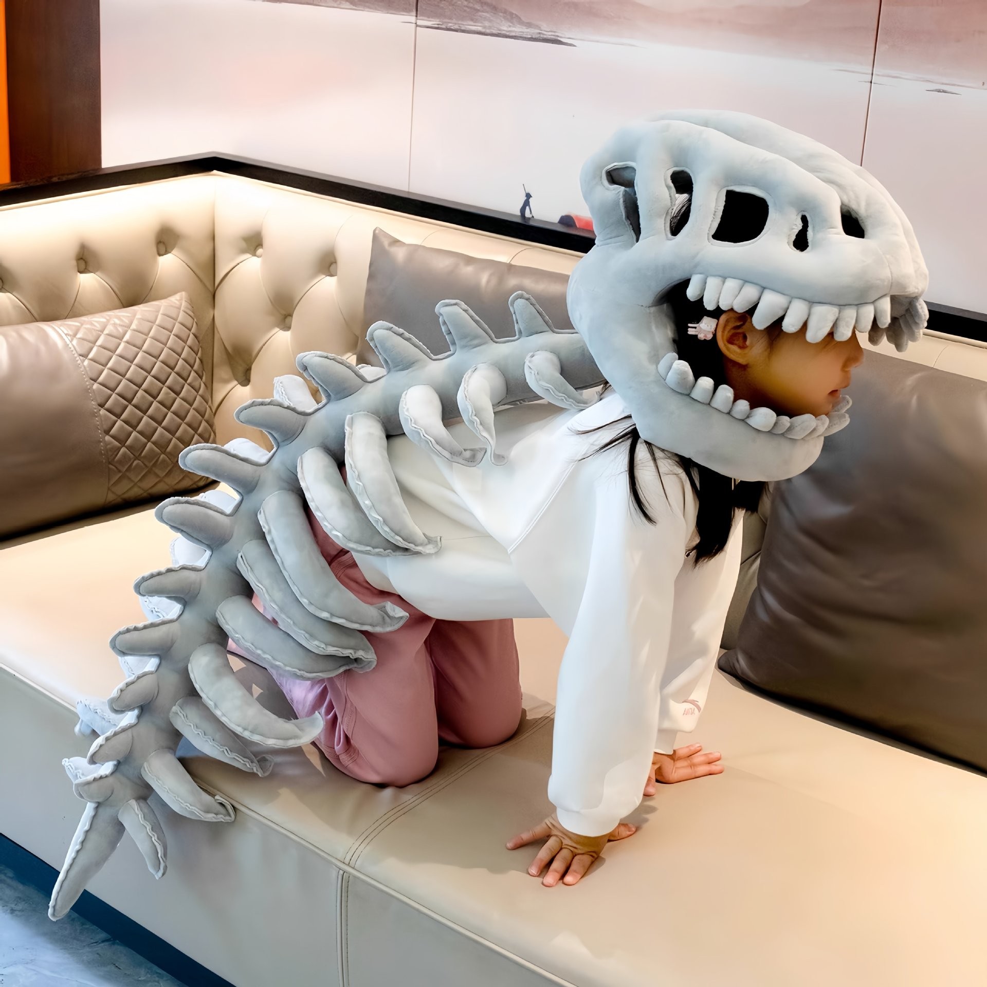 Toy Gray Dinosaur Skeleton Headpiece Cosplay Prop Halloween Carnival Costume Accessories