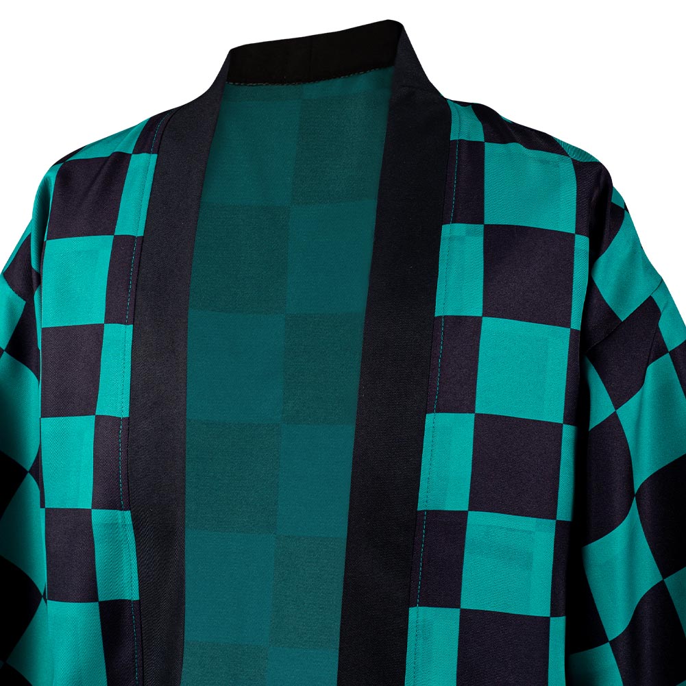 Demon Slayer Kamado Tanjirou Cosplay Costume Halloween Carnival Suit with Earrings Belt