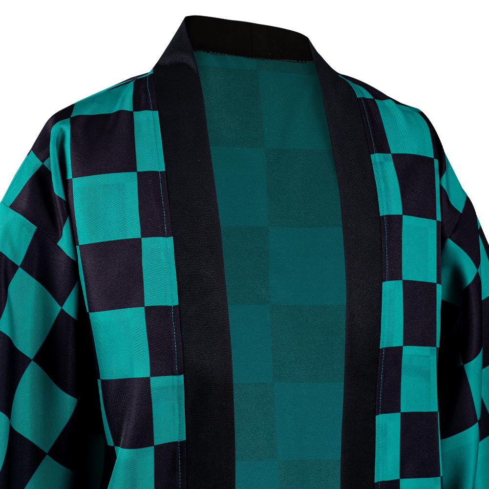 Demon Slayer Kamado Tanjirou Cosplay Costume Halloween Carnival Suit with Earrings Belt