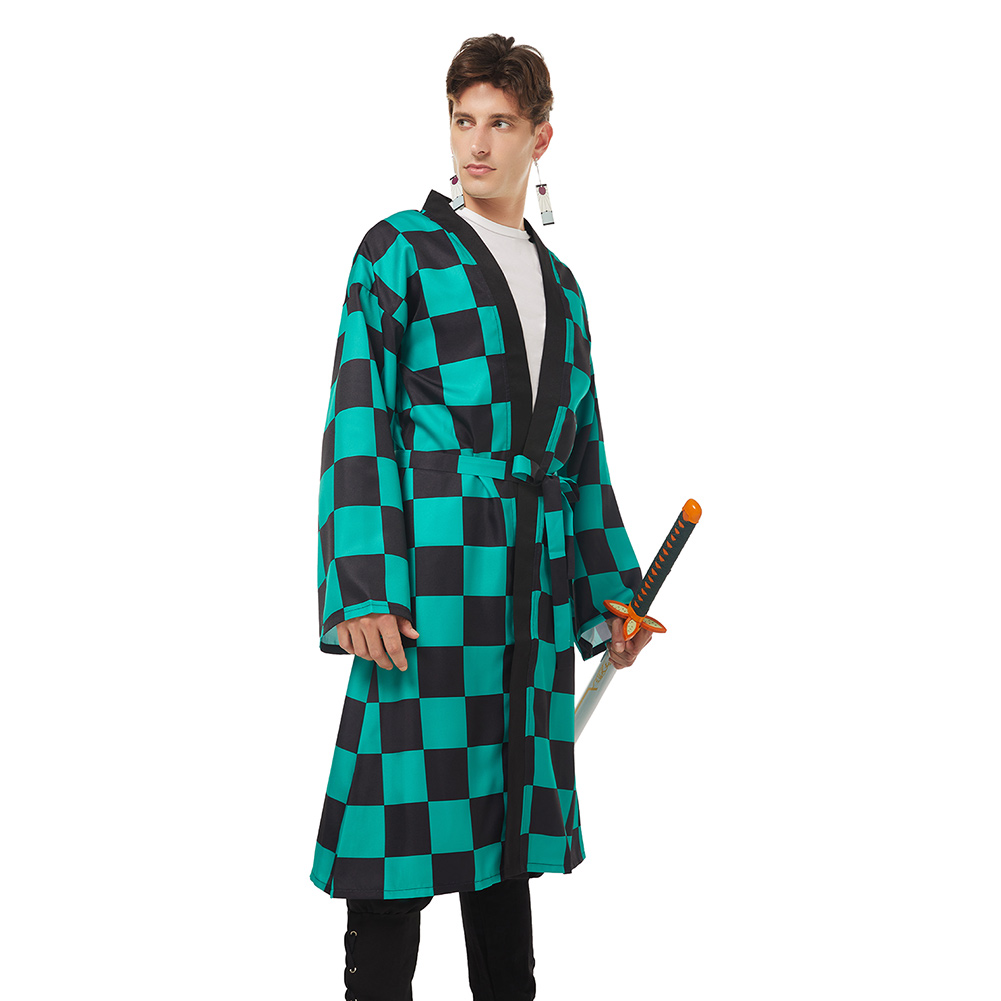 Demon Slayer Kamado Tanjirou Cosplay Costume Halloween Carnival Suit with Earrings Belt