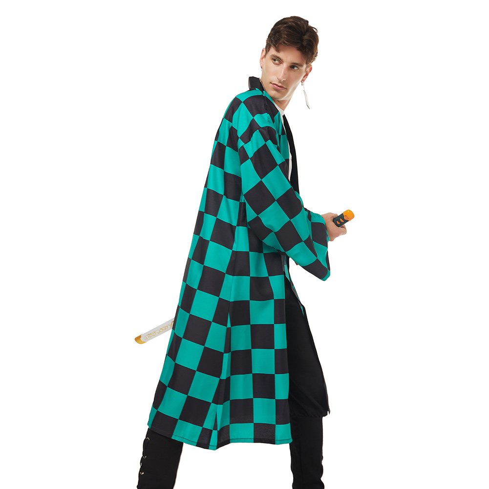 Demon Slayer Kamado Tanjirou Cosplay Costume Halloween Carnival Suit with Earrings Belt