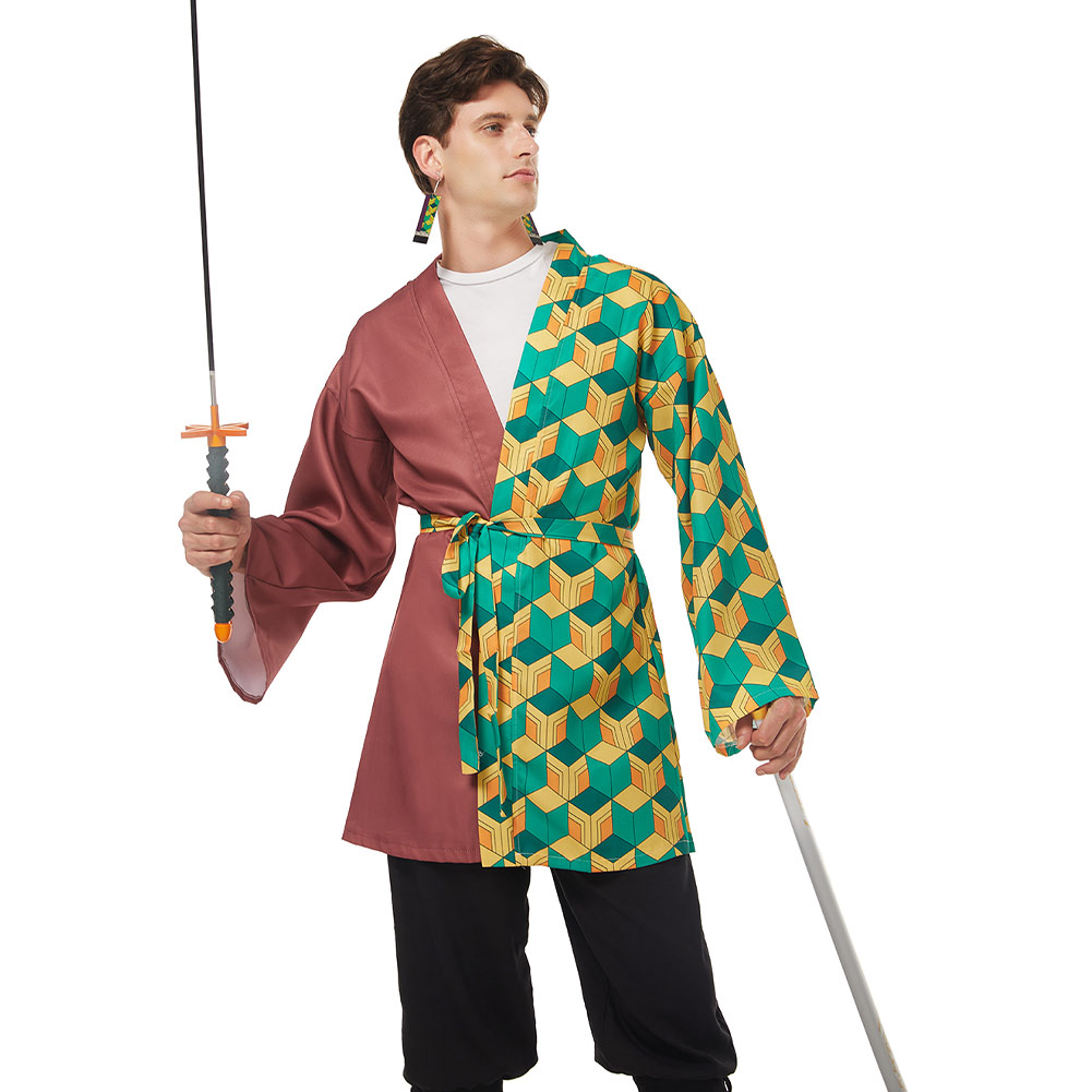 Demon Slayer Tomioka Giyuu Halloween Carnival Suit Cosplay Costume with Earrings Belt