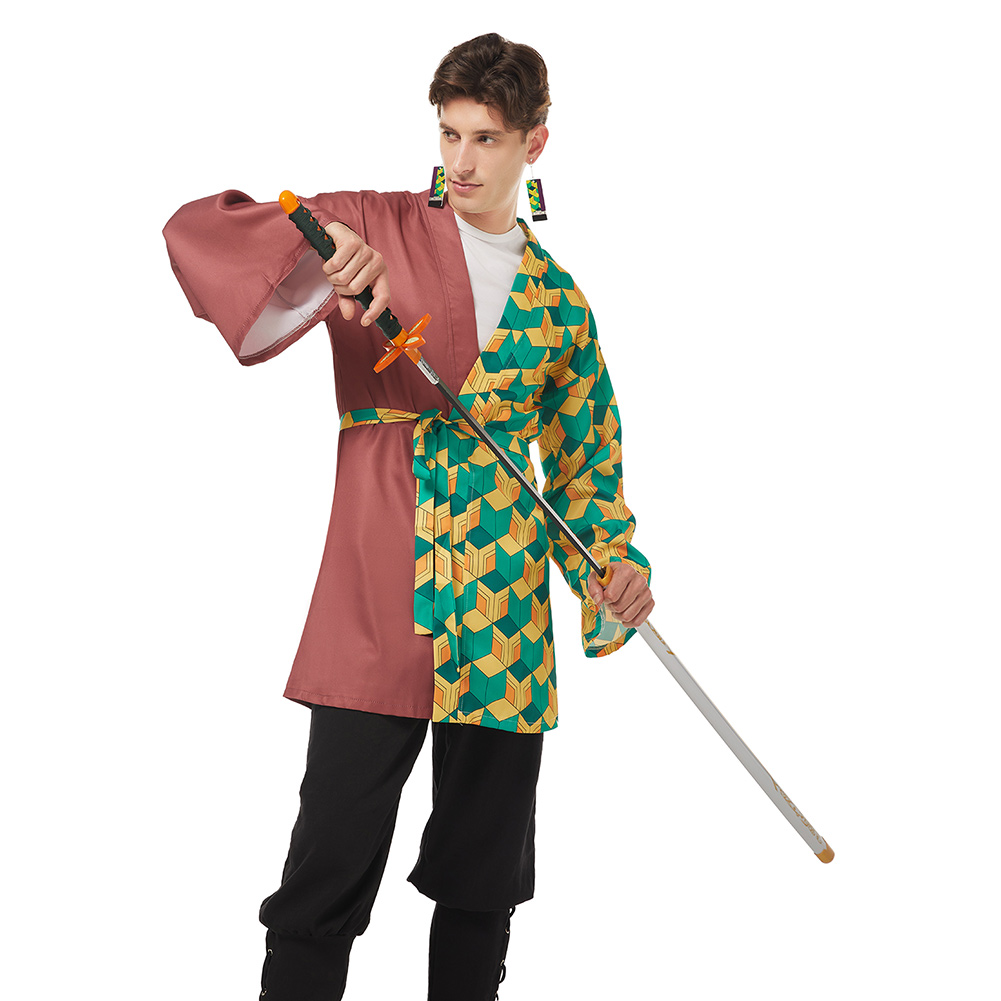 Demon Slayer Tomioka Giyuu Halloween Carnival Suit Cosplay Costume with Earrings Belt