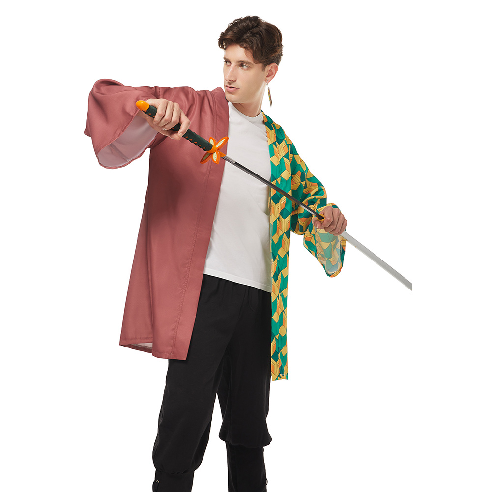 Demon Slayer Tomioka Giyuu Halloween Carnival Suit Cosplay Costume with Earrings Belt