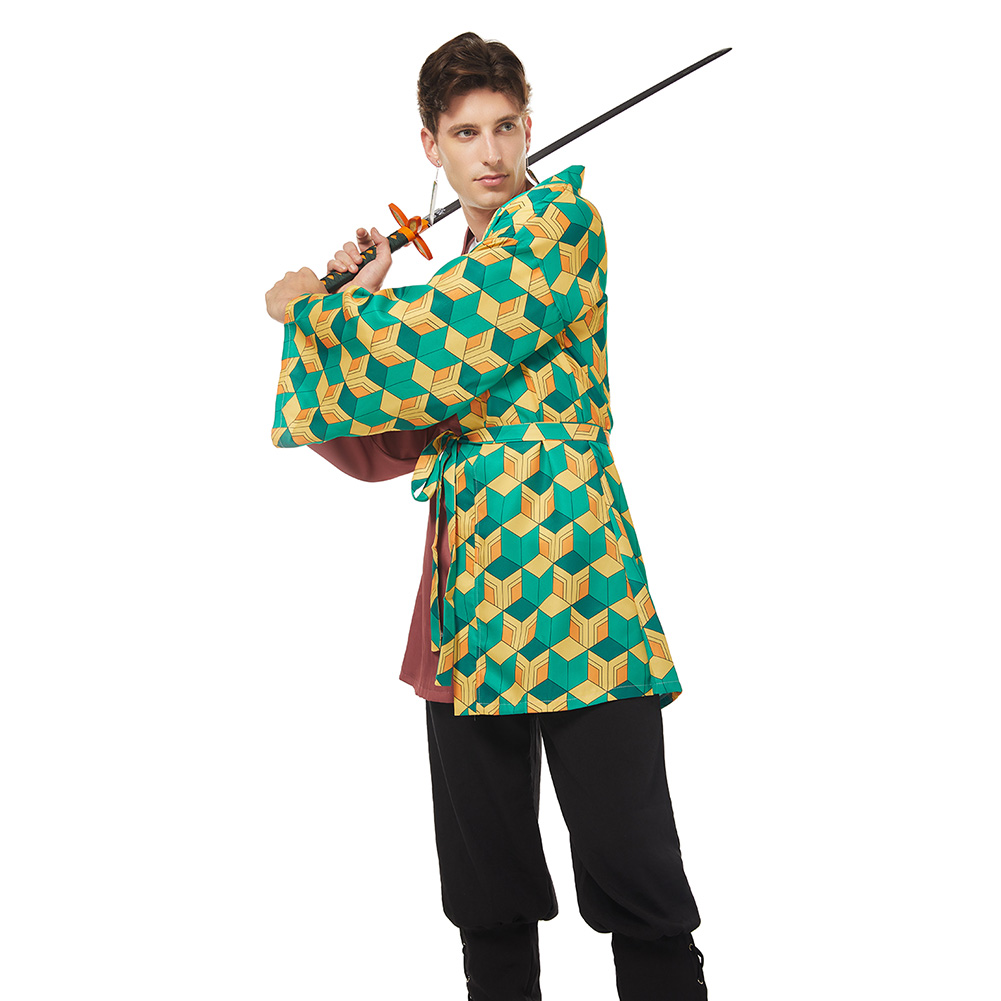 Demon Slayer Tomioka Giyuu Halloween Carnival Suit Cosplay Costume with Earrings Belt