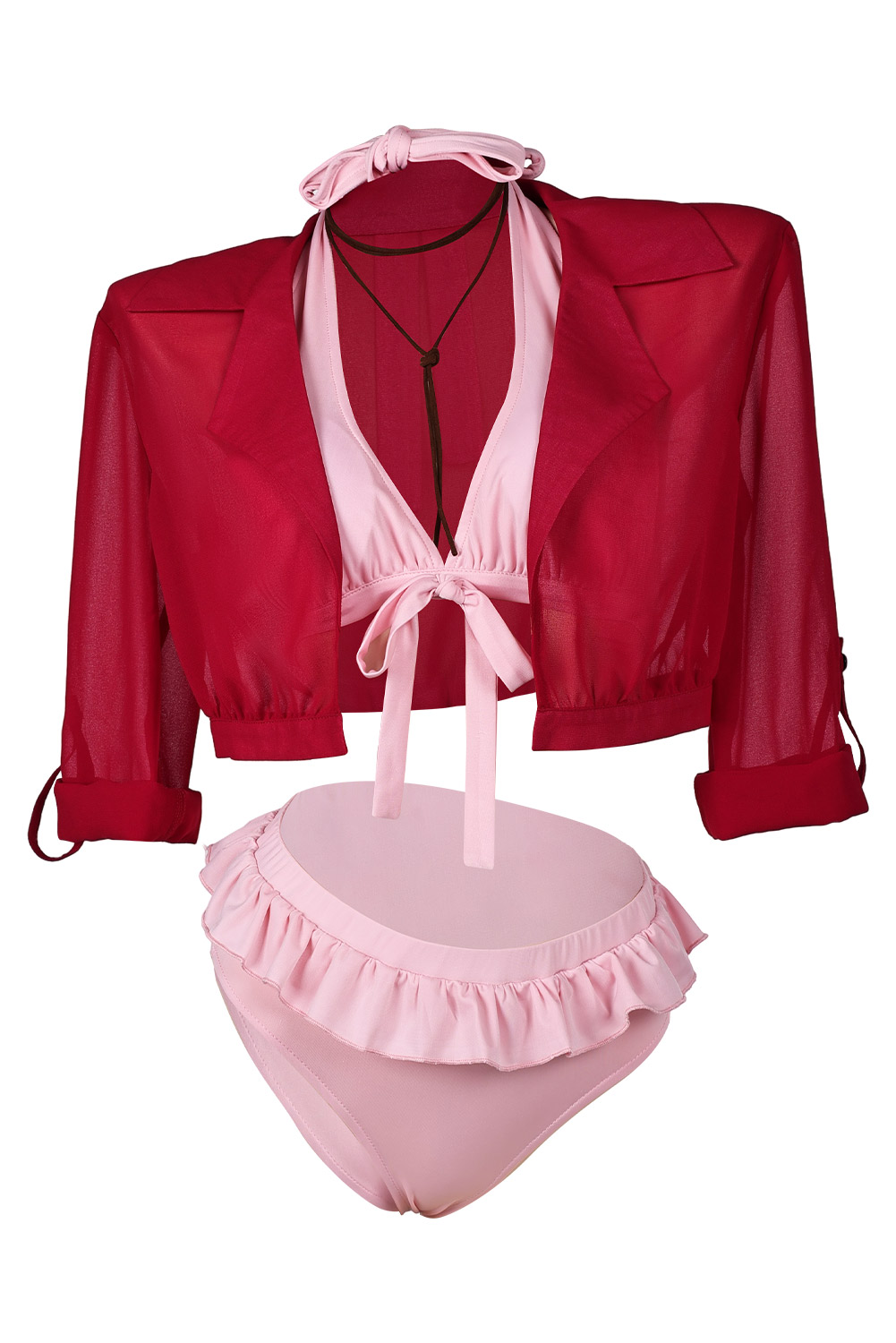 Game Final Fantasy VII Aerith Gainsborough 4 Piece Set Bikinis Swimsuit Outfits Halloween Carnival Suit Cosplay Costume Original Design