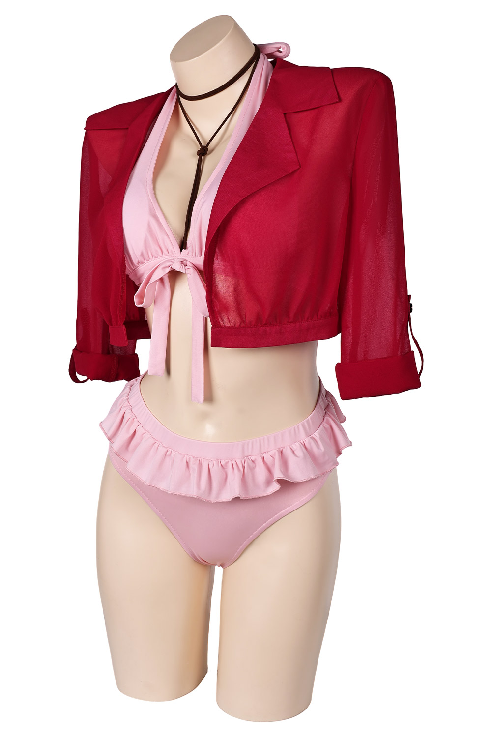 Game Final Fantasy VII Aerith Gainsborough 4 Piece Set Bikinis Swimsuit Outfits Halloween Carnival Suit Cosplay Costume Original Design