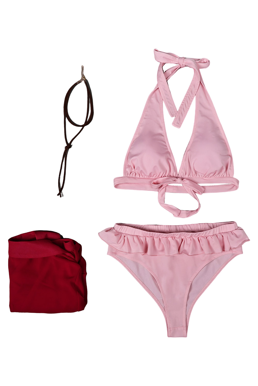 Game Final Fantasy VII Aerith Gainsborough 4 Piece Set Bikinis Swimsuit Outfits Halloween Carnival Suit Cosplay Costume Original Design