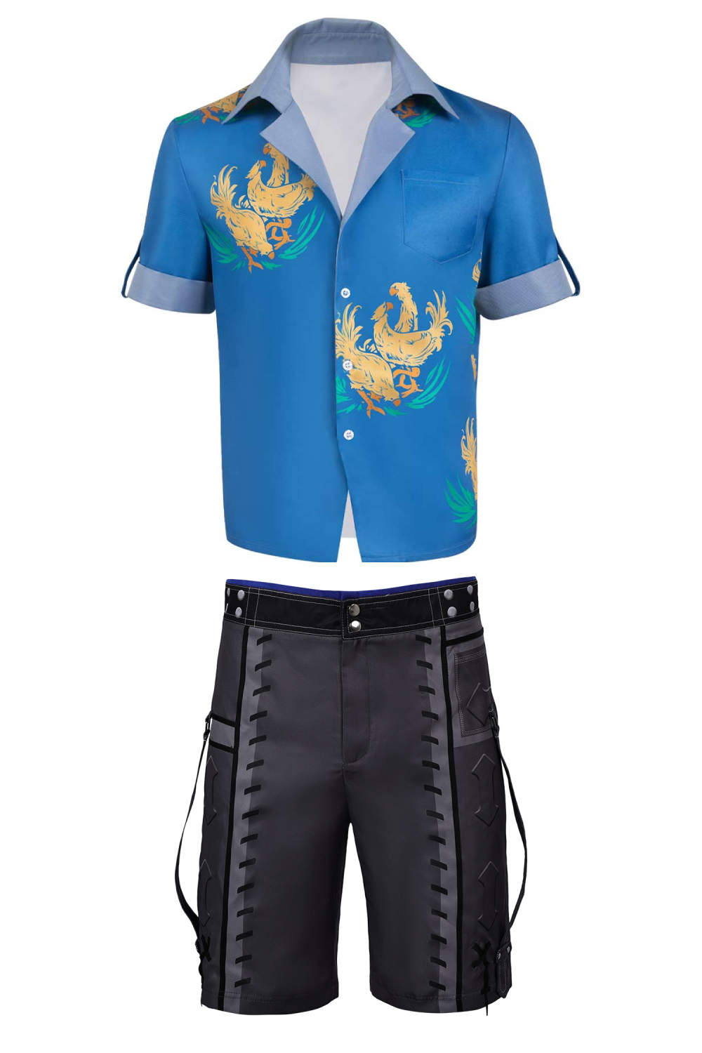 Game Final Fantasy VII Cloud Strife Cloud Chocobo Printed Blue Beach Shirt Outfits Halloween Carnival Suit Cosplay Costume