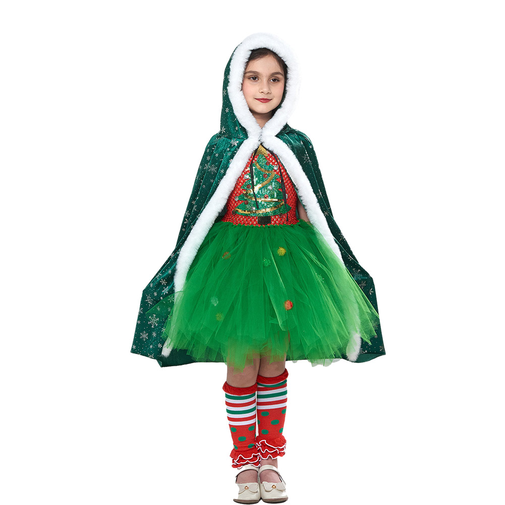 Girls Kids Children Christmas Tree Dress Outfits Halloween Carnival Suit Cosplay Costume