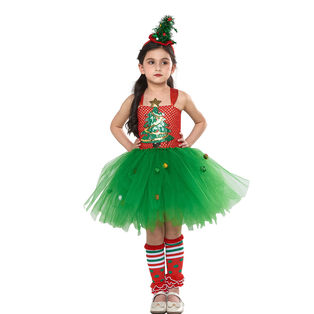 Girls Kids Children Christmas Tree Dress Outfits Halloween Carnival Suit Cosplay Costume