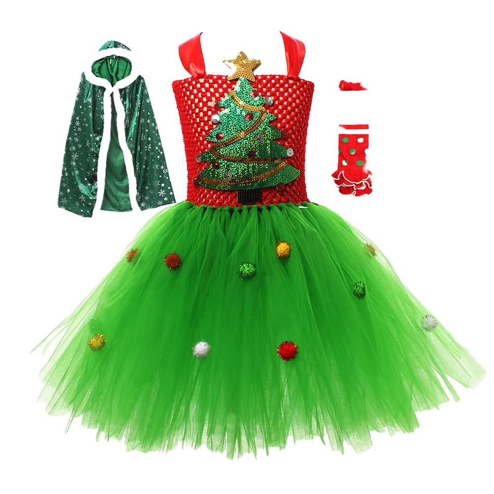 Girls Kids Children Christmas Tree Dress Outfits Halloween Carnival Suit Cosplay Costume