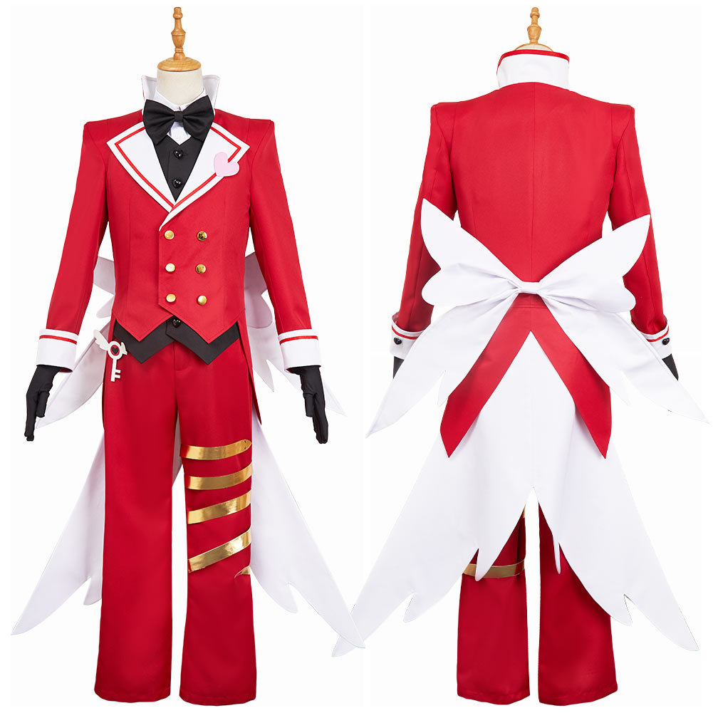 Hazbin Hotel  Lucifer Maid and Butler Cafe Bulter Red Unifrom Halloween Carnival Party Cosplay Costume