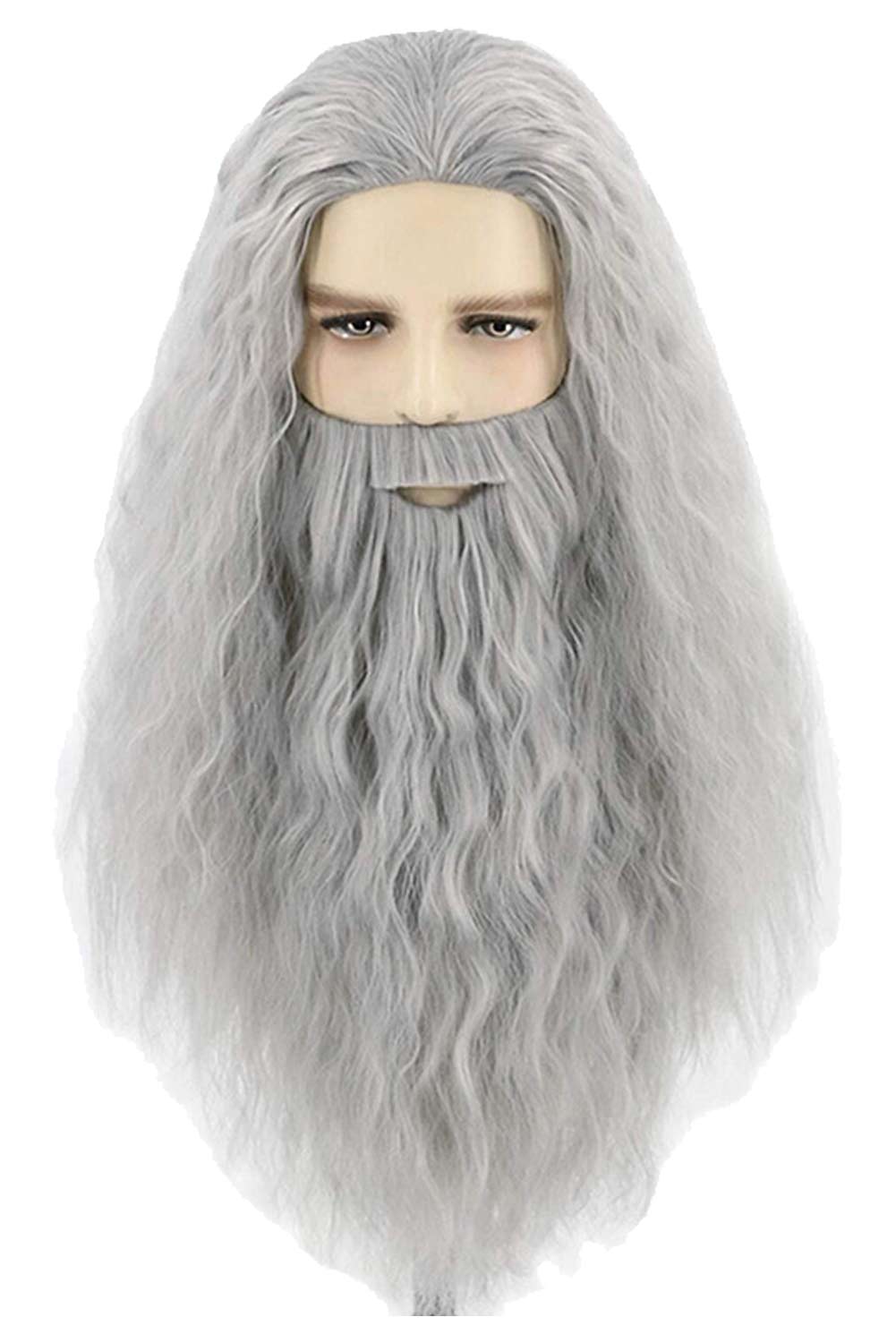 Hobbits Gandalf Dumbledore Elderly Wizard Cosplay Wig Heat Resistant Synthetic Hair and Beard Carnival Halloween Party Costume Accessories