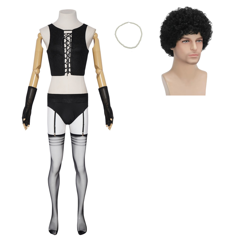 The Rocky Horror Picture Show Dr. Frank-N-Furter Black Outfit Halloween Carnival Cosplay Costume