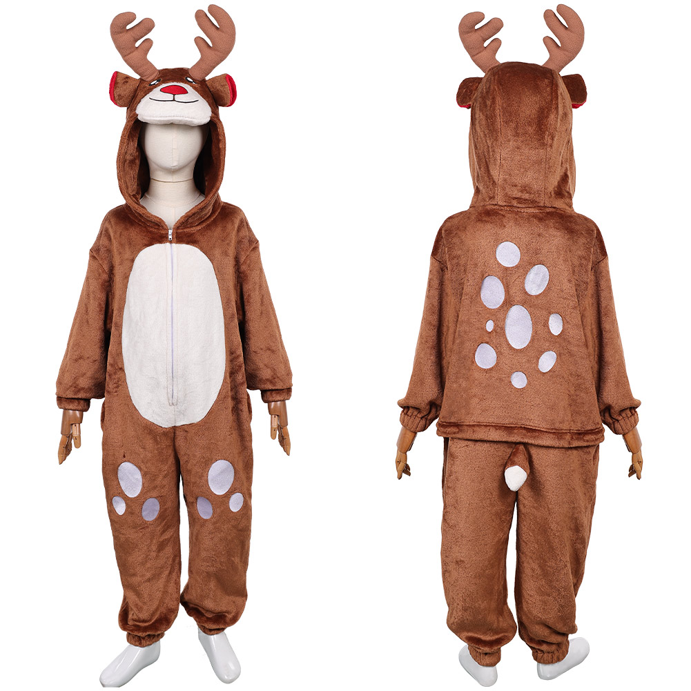 Kid Children Reindeer Flannel Onesie Pajamas Halloween Christmas Party Cosplay Costume