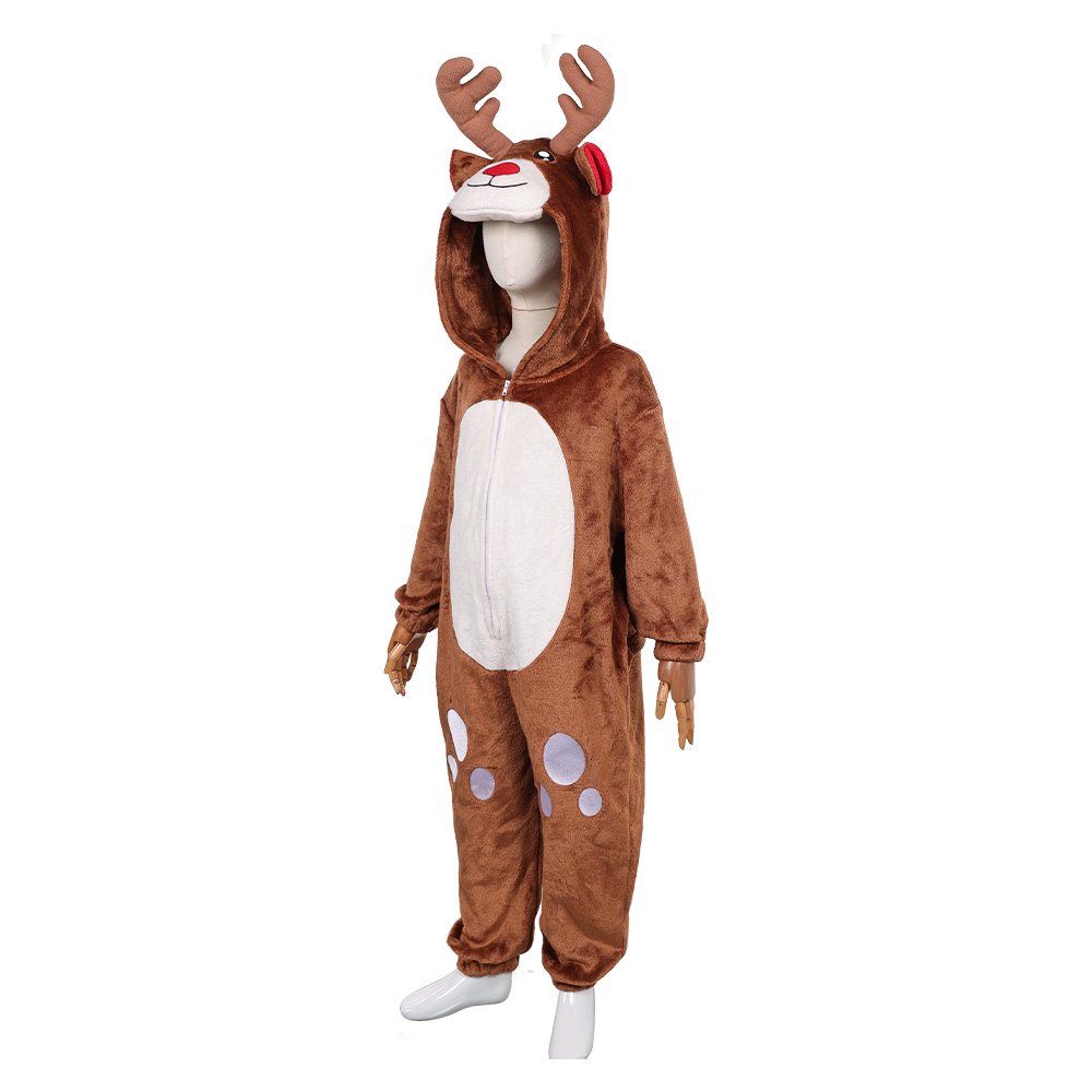 Kid Children Reindeer Flannel Onesie Pajamas Halloween Christmas Party Cosplay Costume