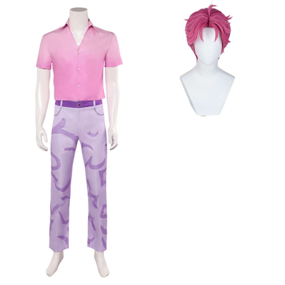Kpop Demon Hunters Abby Men Pink Pant Shirt Set Halloween Carnival Party Cosplay Costume